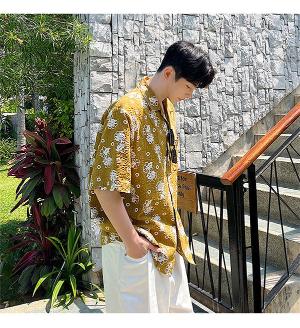 Lightweight Embroidered Pleated Shirt Short Sleeve - IHZ Summer