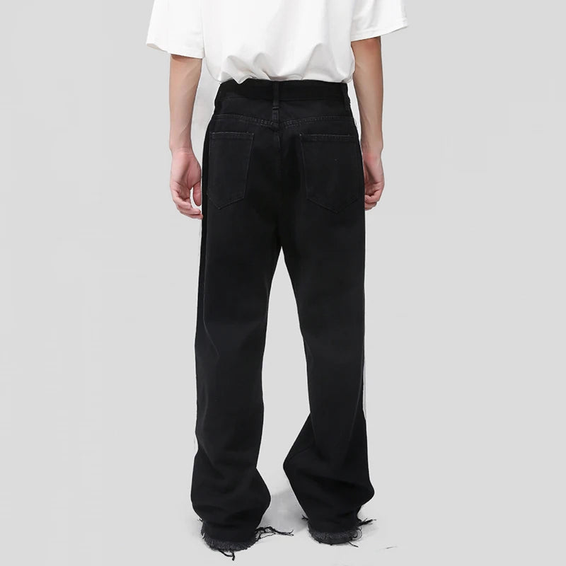 Black Striped Wide Leg Frayed Pants - INTOHYPEZONE