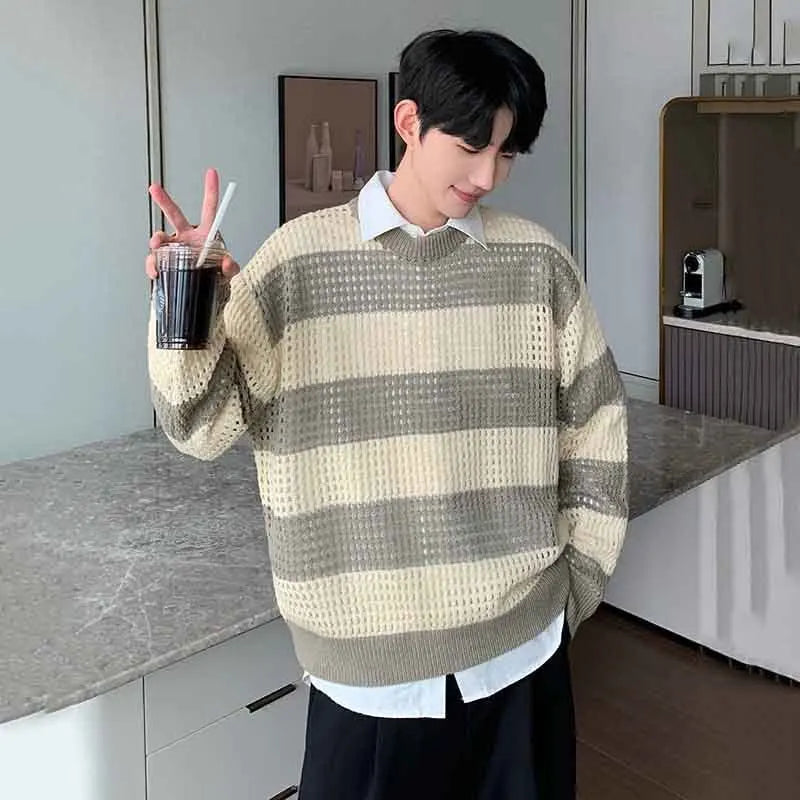 Mesh Hollow Striped Sweater - INTOHYPEZONE