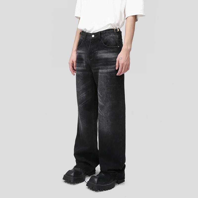 Washed Ragged Hem Straight Leg Denim Jeans - INTOHYPEZONE