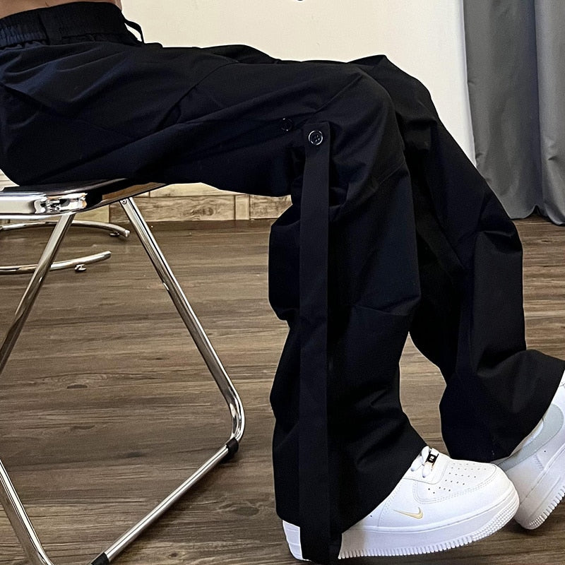 Pleated Loose Straight Button Trousers - INTOHYPEZONE
