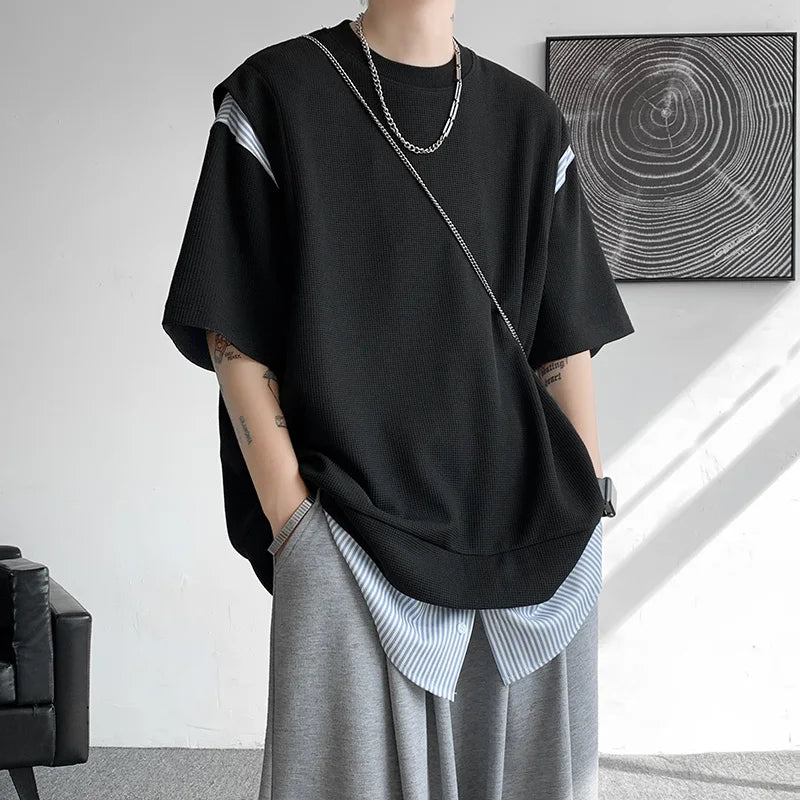 Striped Patchwork Loose T-shirt - INTOHYPEZONE