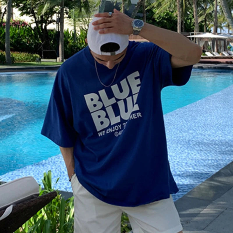 BLUE BLUE Letter Printed T-shirt - INTOHYPEZONE