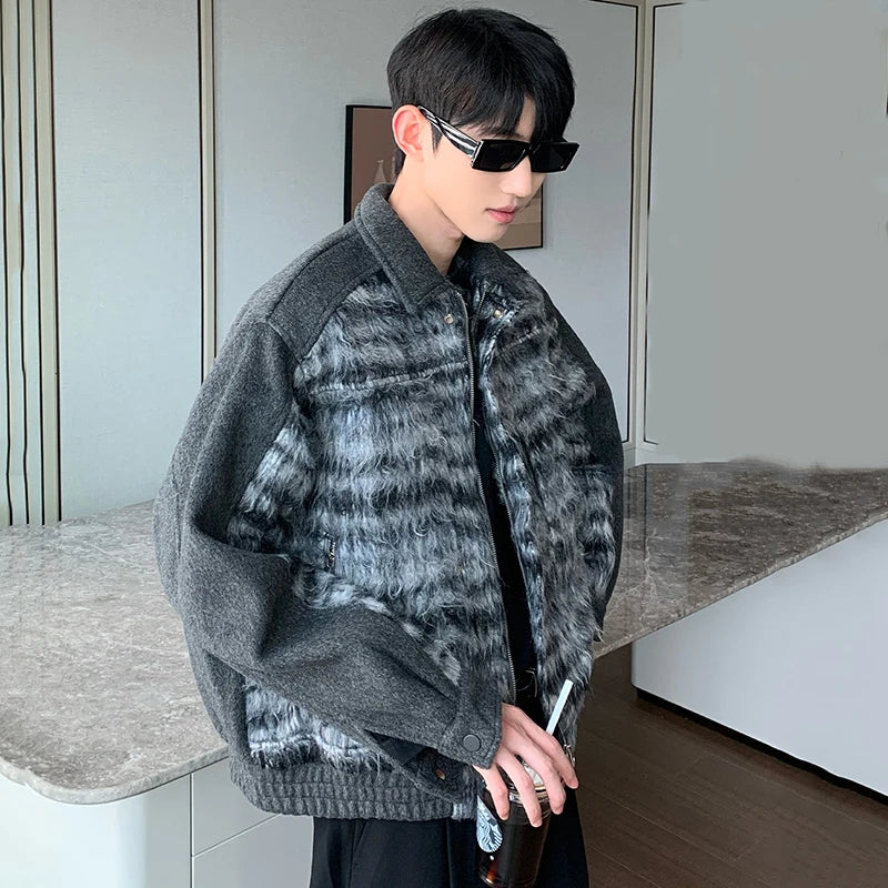 Plaid Woolen Lapel Patchwork Jacket - INTOHYPEZONE
