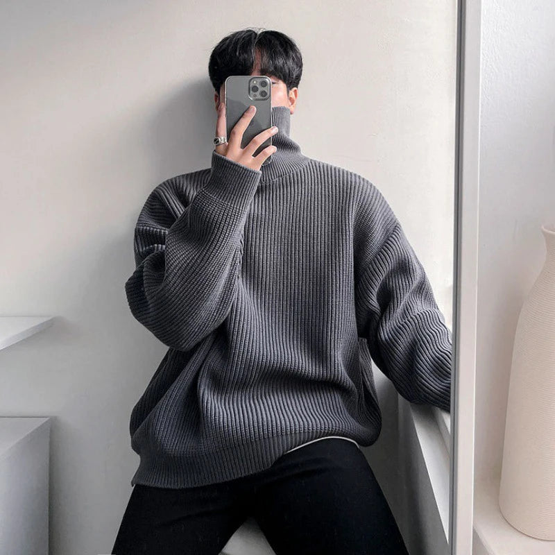 Solid Color High Neck Sweater - INTOHYPEZONE