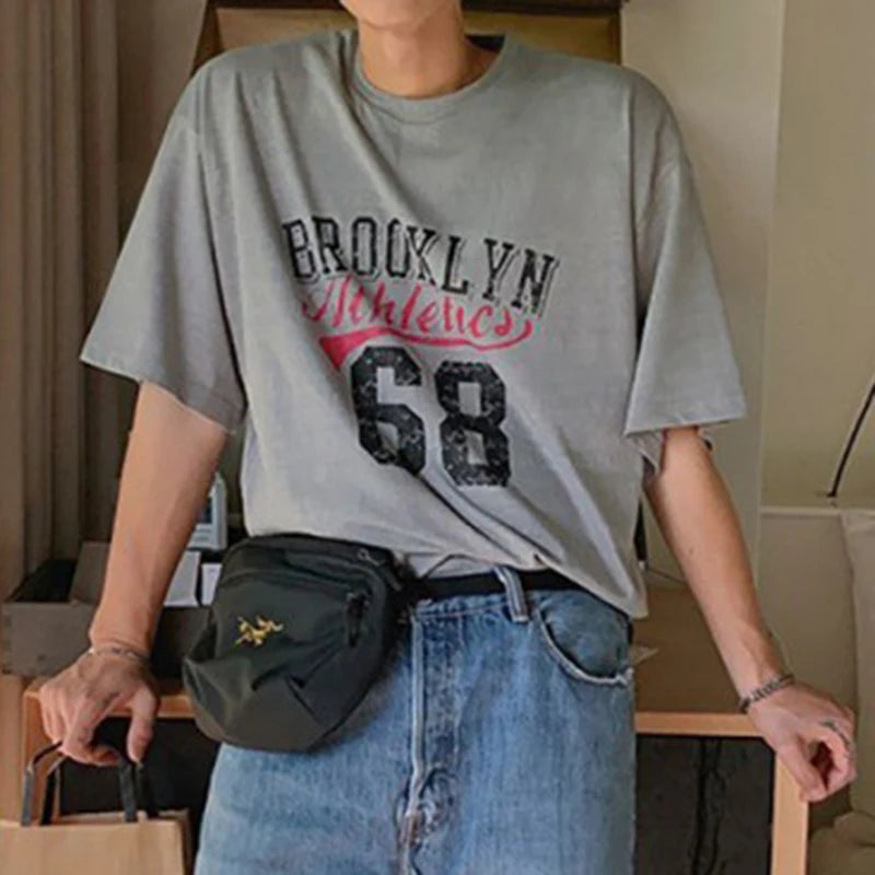 BROOKLYN Letter Printed Short Sleeve T-shirt - INTOHYPEZONE