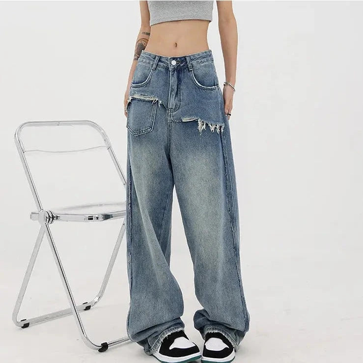 Retro Patchwork Grunge Denim Pants - INTOHYPEZONE