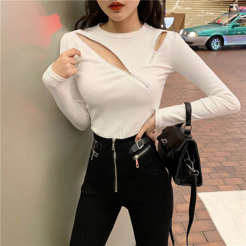 Zipper Slim Fit Long Sleeve Top - INTOHYPEZONE