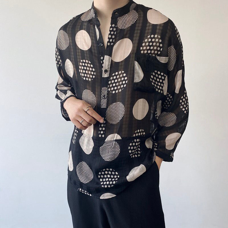 Polka Dot printed Casual See-Through Shirt - IMZ Summer