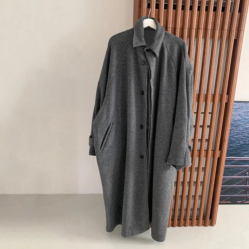 Wool Loose Lapel Long Coat - INTOHYPEZONE