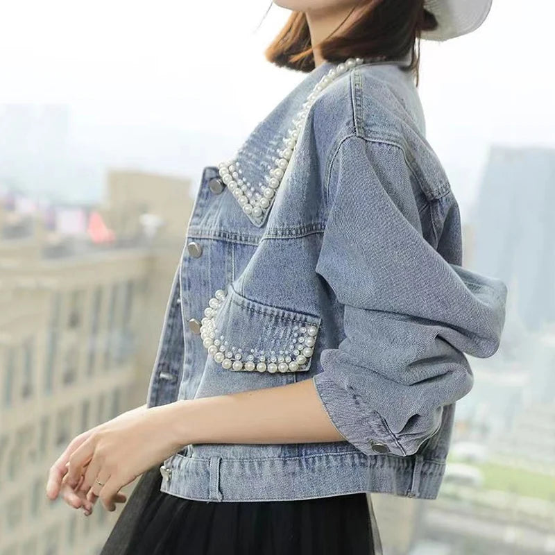 Pearl Cropped Denim Jacket - INTOHYPEZONE