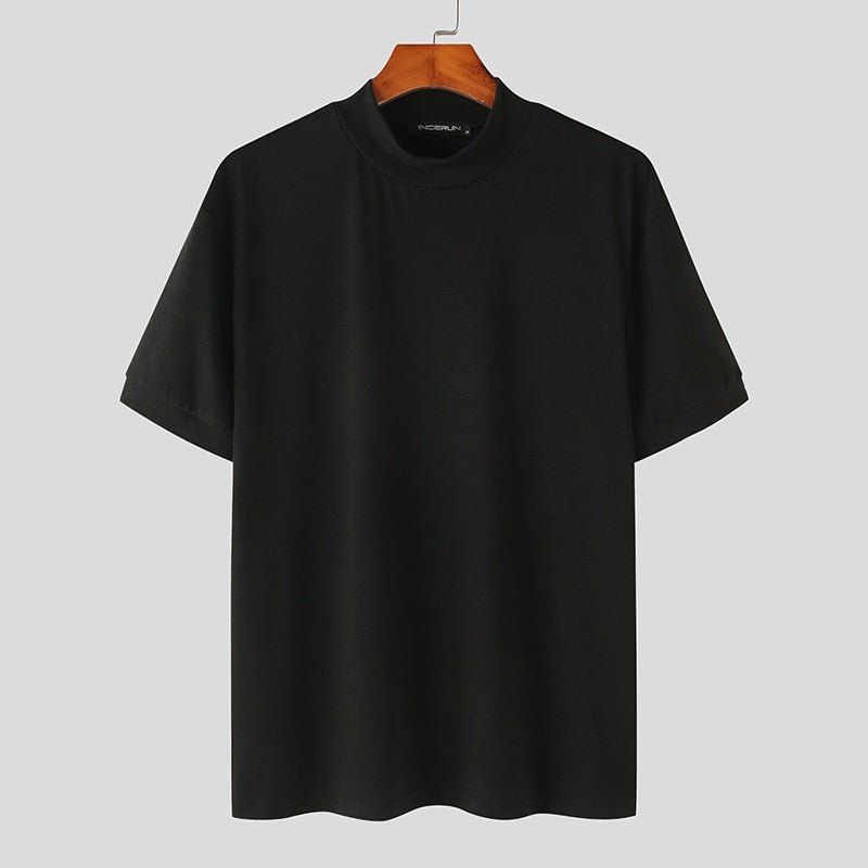 Short-Sleeve Mock Neck Knitted T shirt by INTOHYPEZONE SUMMER