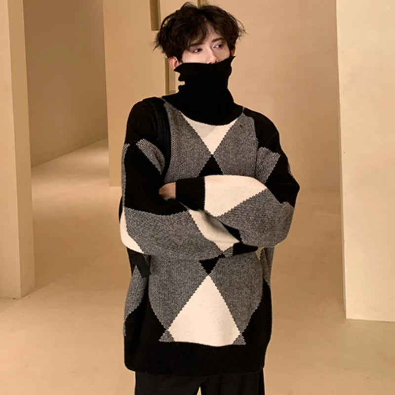 Argyle Turtleneck Sweater - INTOHYPEZONE