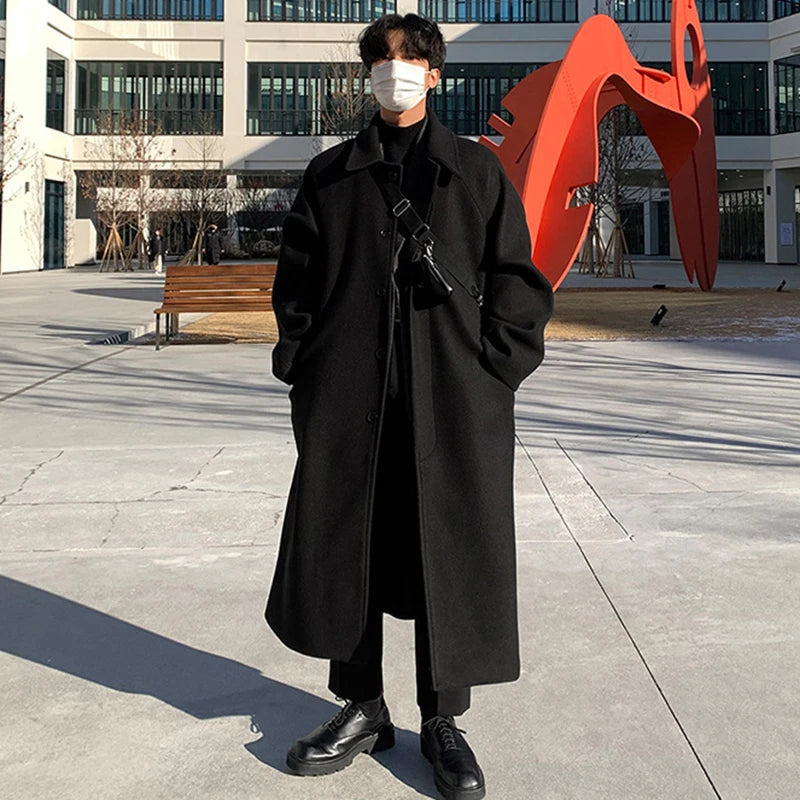 Black Woolen Long Overcoat - INTOHYPEZONE