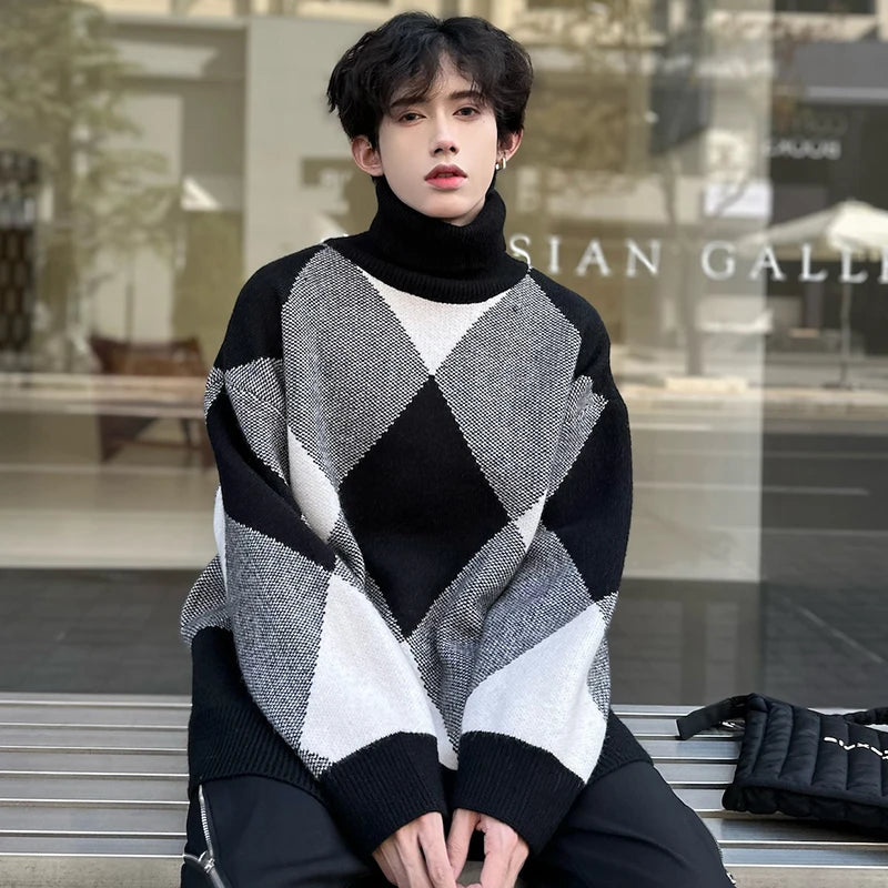 Argyle Turtleneck Sweater - INTOHYPEZONE