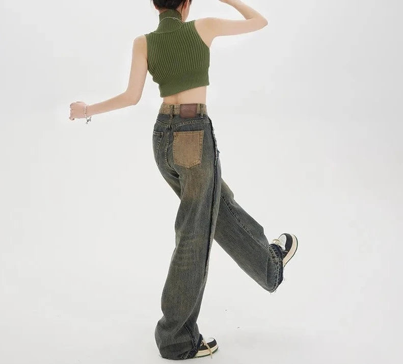 Retro Straight Leg Jeans Pants - INTOHYPEZONE