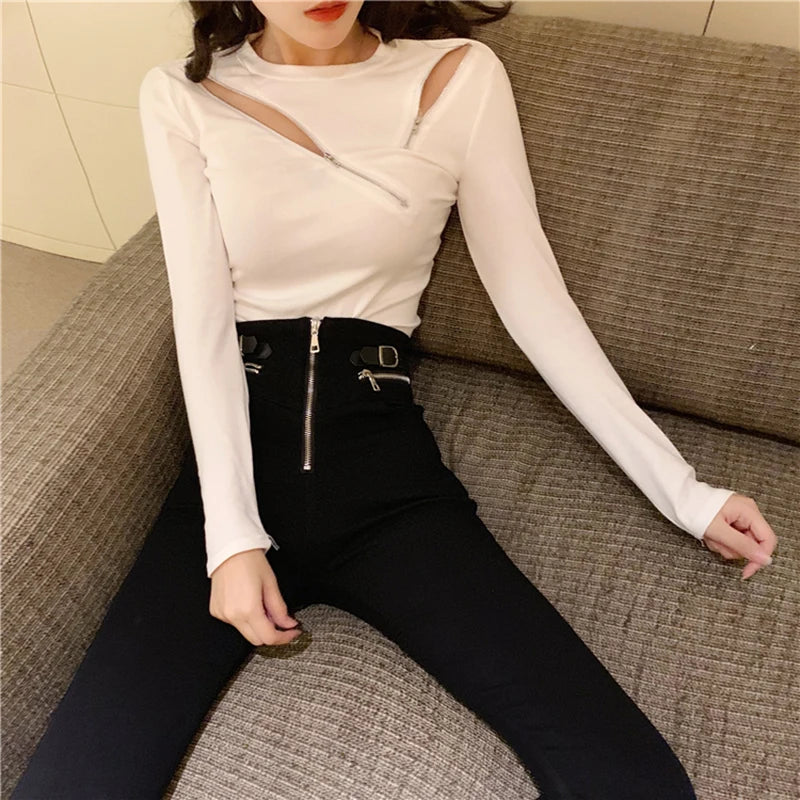 Zipper Slim Fit Long Sleeve Top - INTOHYPEZONE
