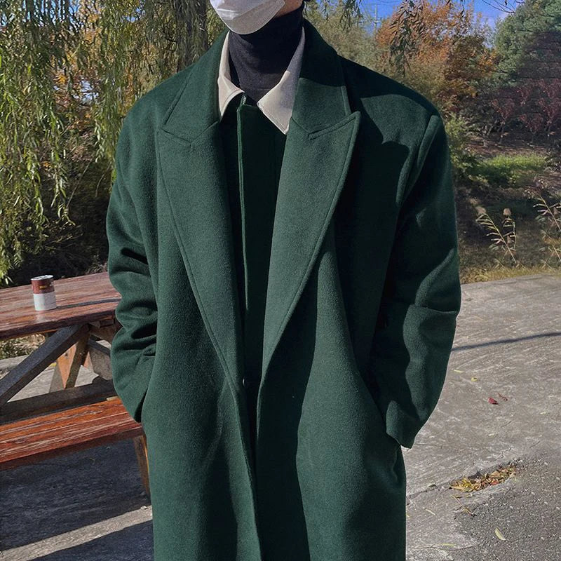 Dark Green Long Woolen Coat - INTOHYPEZONE