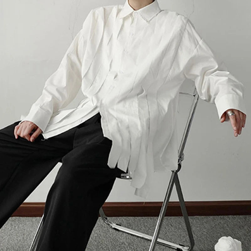 Large Loose Fringed Ribbon Irregular Shirt - INTOHYPEZONE