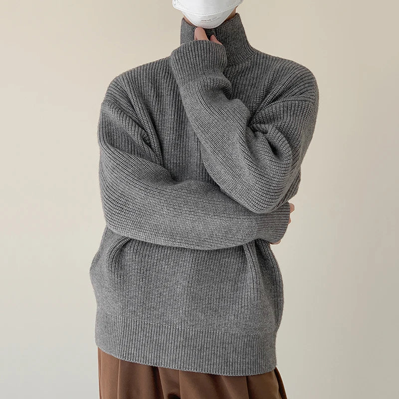 Button Turtleneck Pullover Sweater - INTOHYPEZONE