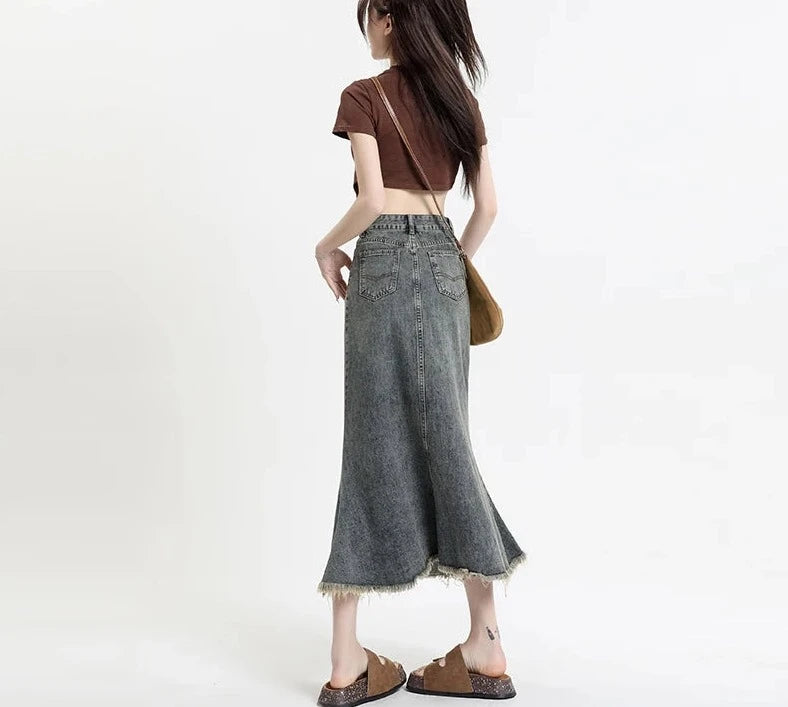 High Waist Sheath Denim Skirt - INTOHYPEZONE