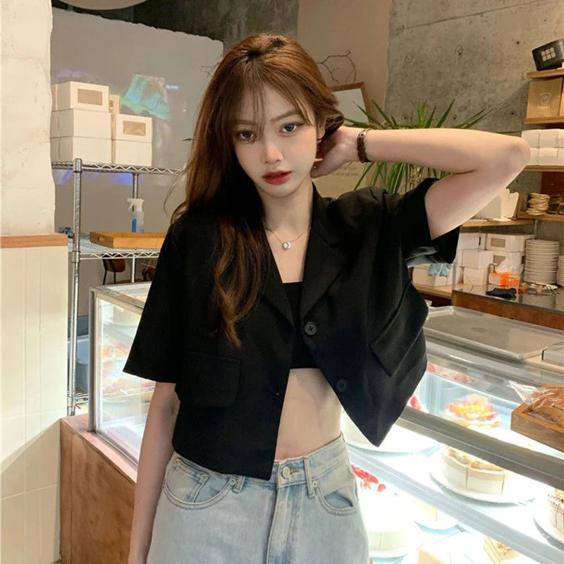 Summer Short Sleeve Cropped Blazer - INTOHYPEZONE