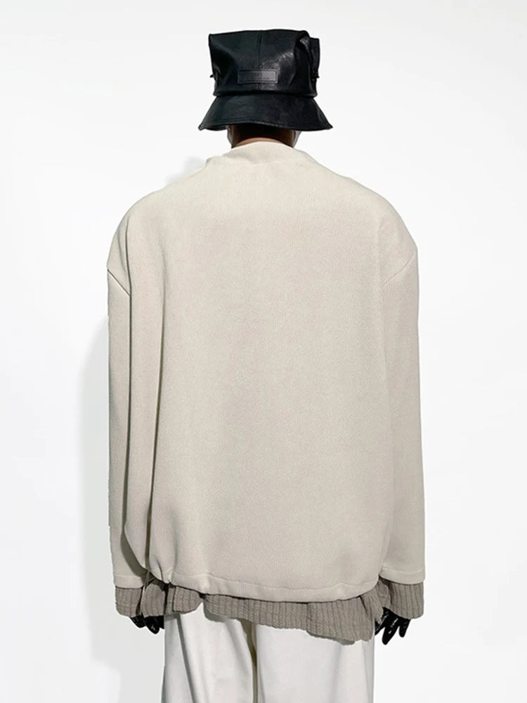 Crew Neck Plain Zip Slit Drawstring Sweatshirt - INTOHYPEZONE