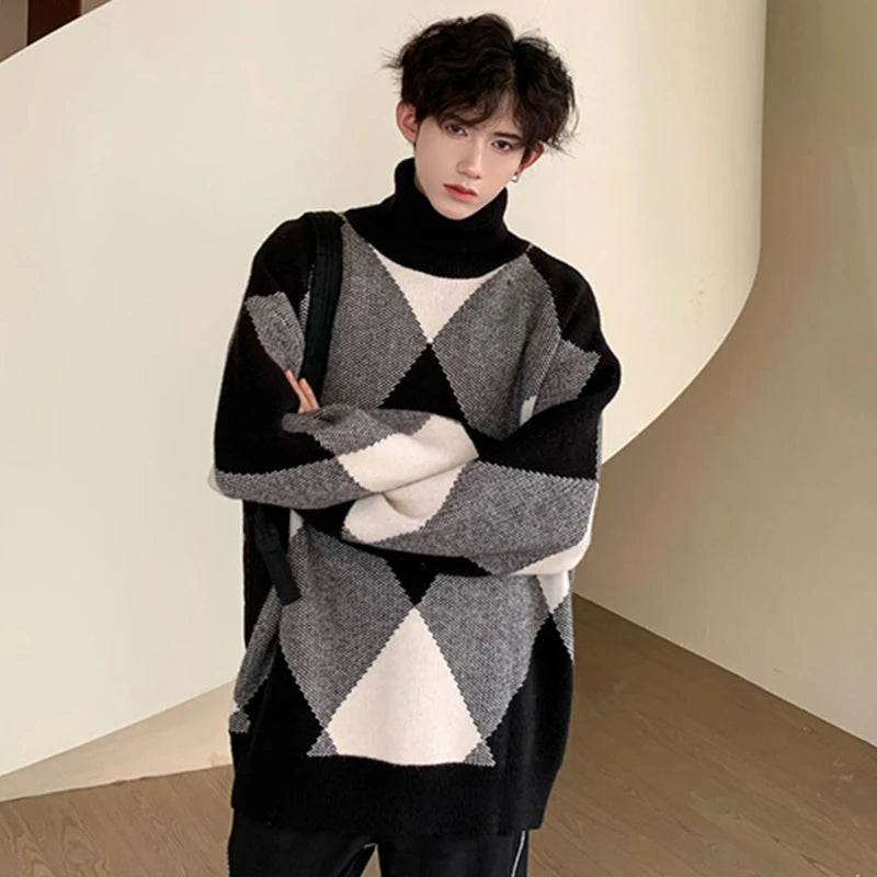 Argyle Turtleneck Sweater - INTOHYPEZONE