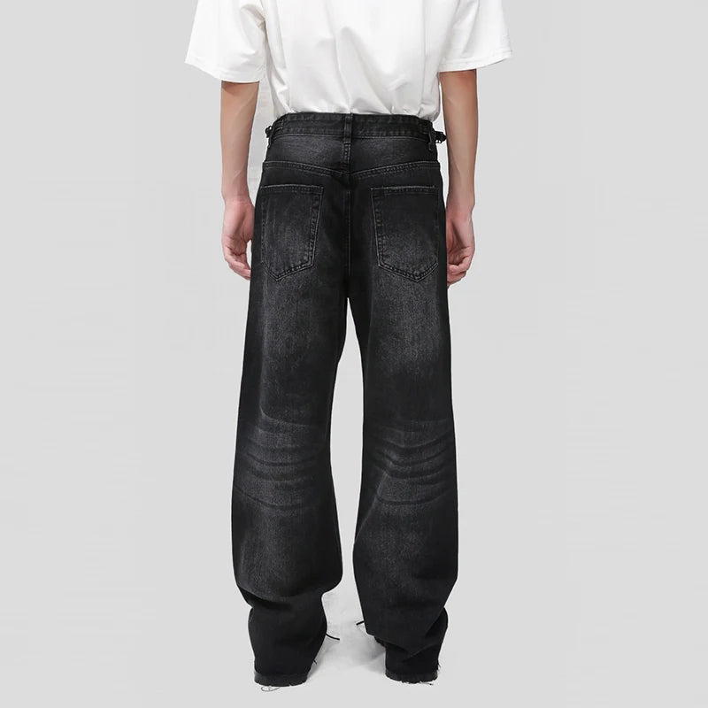Washed Ragged Hem Straight Leg Denim Jeans - INTOHYPEZONE