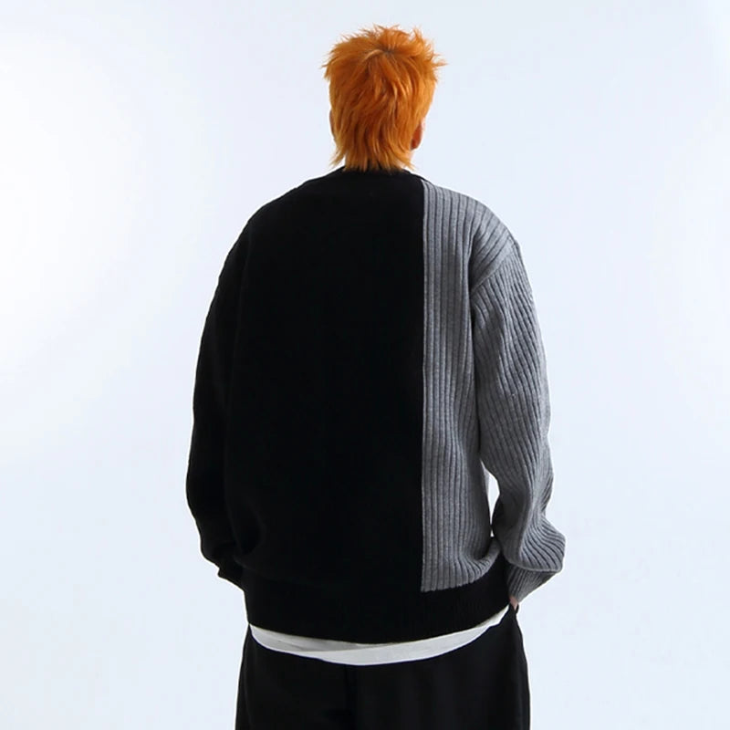 Contrast Color Spliced Round Neck Pullovers - INTOHYPEZONE