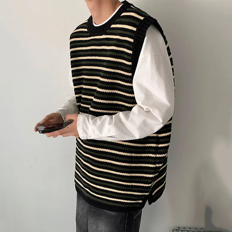 Stripe Contrast Knitted Vest - INTOHYPEZONE