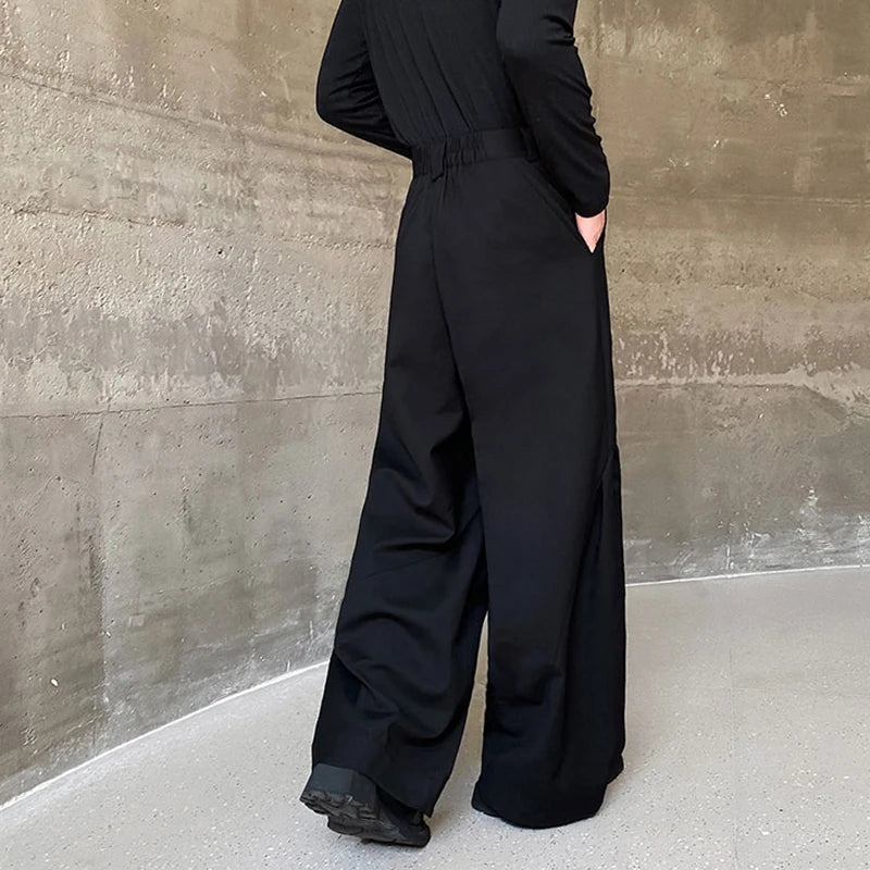 Pleated Spliced Wide Leg Trousers - INTOHYPEZONE