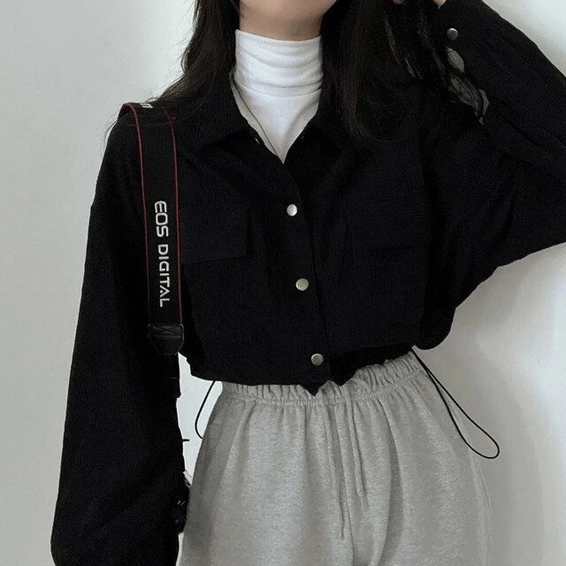 Corduroy Drawstring Cropped Jacket - INTOHYPEZONE