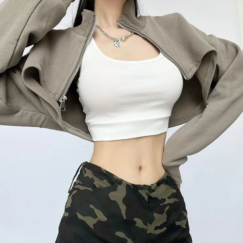 Vintage Zip Up Cropped Sweatshirts - INTOHYPEZONE