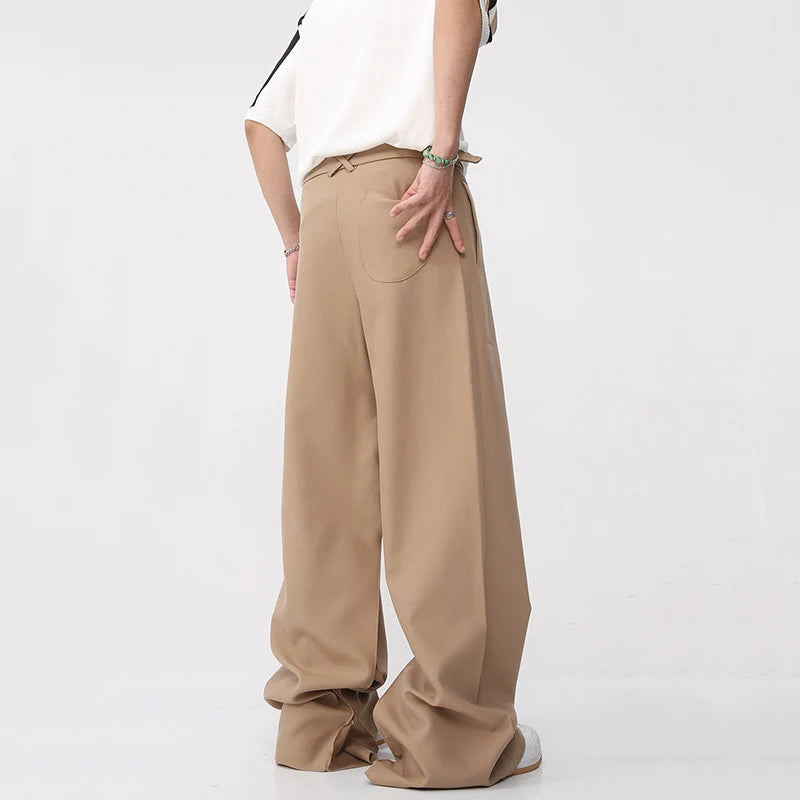 Solid Color Button Straight Trousers - INTOHYPEZONE