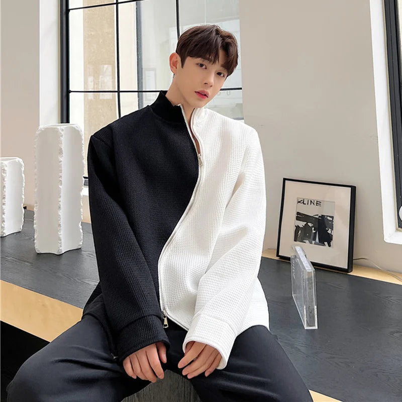 Asymmetrical Contrast Color Zipper Pullover - INTOHYPEZONE