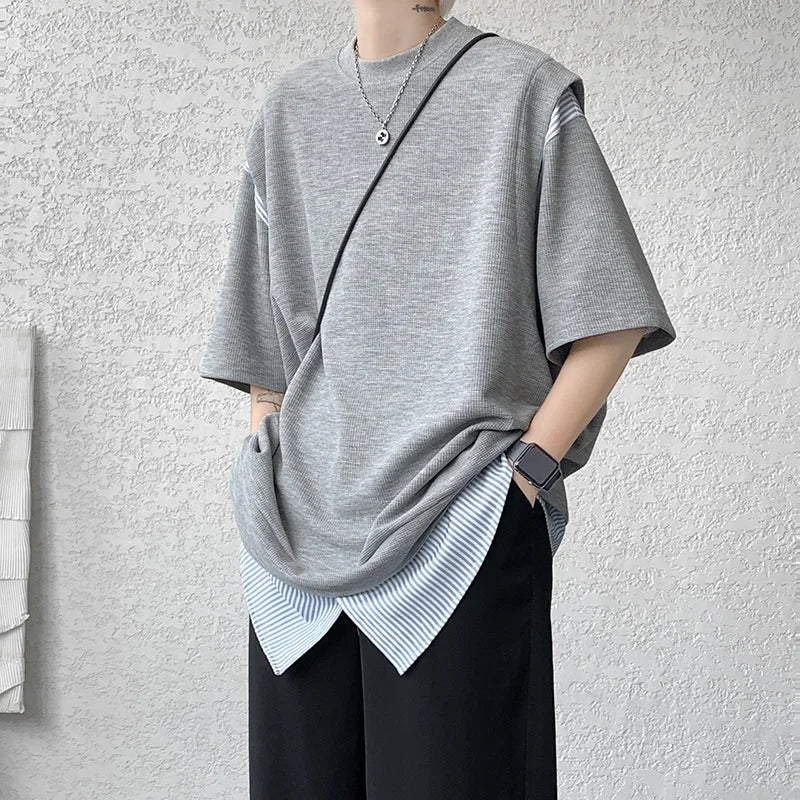 Striped Patchwork Loose T-shirt - INTOHYPEZONE