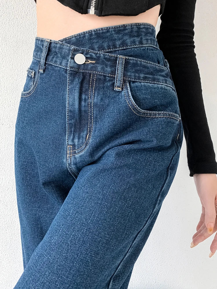 Asymetrical High Waist Denim Pants - INTOHYPEZONE