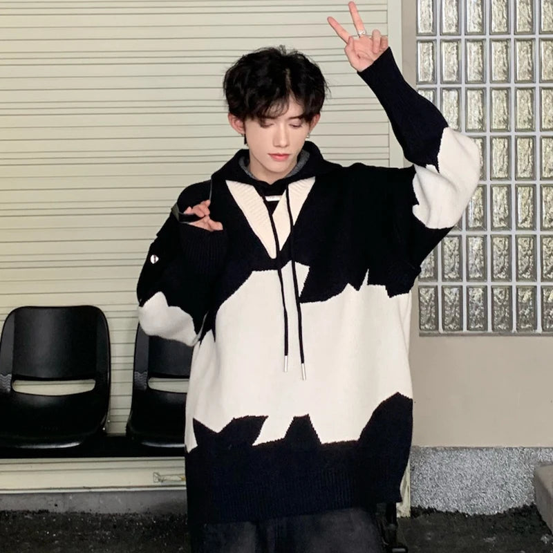 Patchwork Button Hooded Sweaters - INTOHYPEZONE