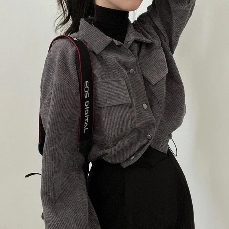 Corduroy Drawstring Cropped Jacket - INTOHYPEZONE