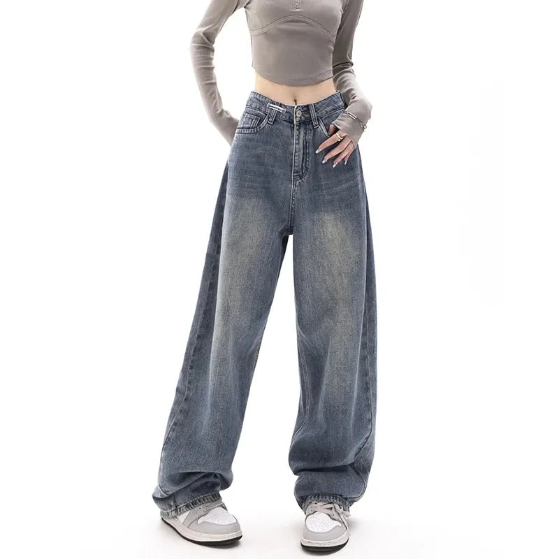 Retro High Waist Straight Denim Pants - INOTHYPEZONE