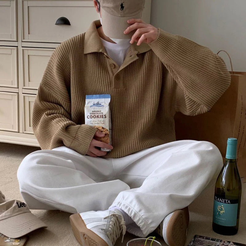 Versatile Lapel Long Sleeve Sweater - INTOHYPEZONE