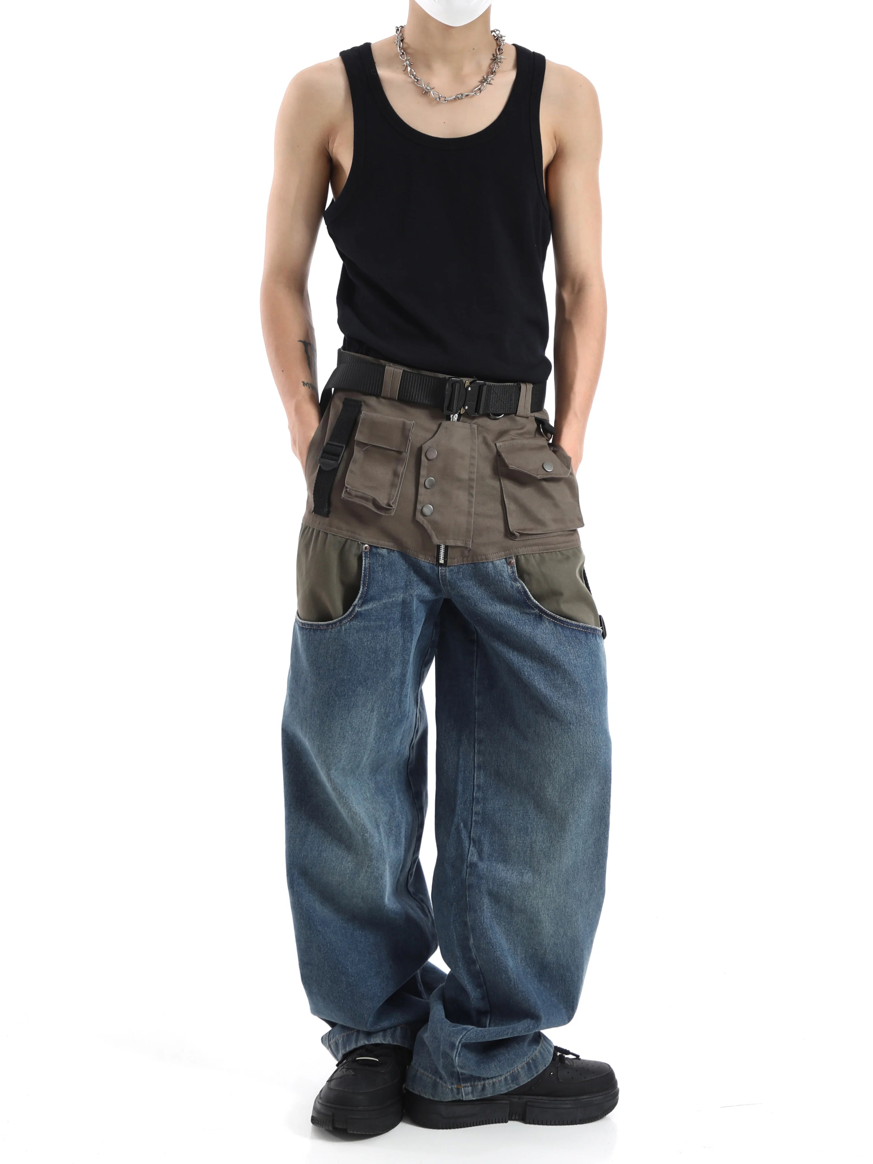 Patchwork Baggy Wide Leg Jeans Pants - INTOHYPEZONE