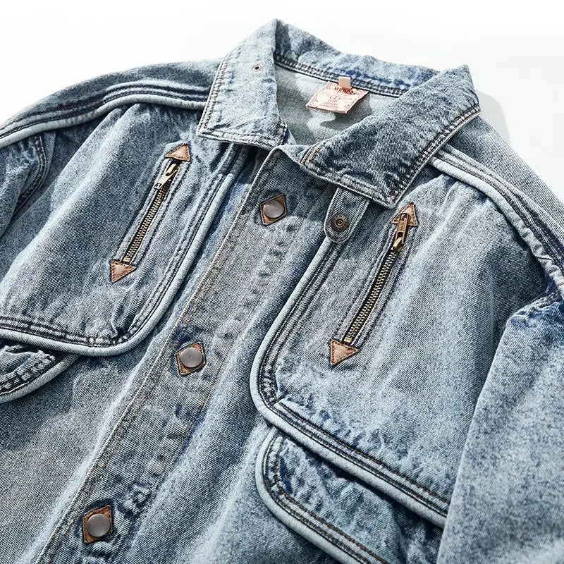 Washed Button Down Blue Denim Jacket - INTOHYPEZONE