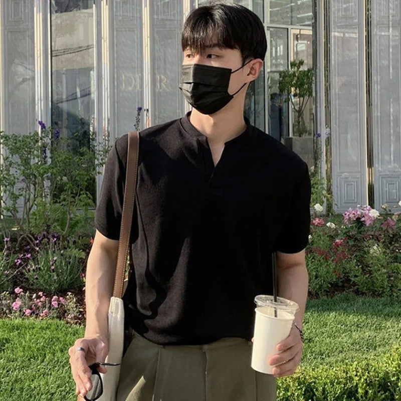 V-neck Knitted Short Sleeve T-shirt - INTOHYPEZONE