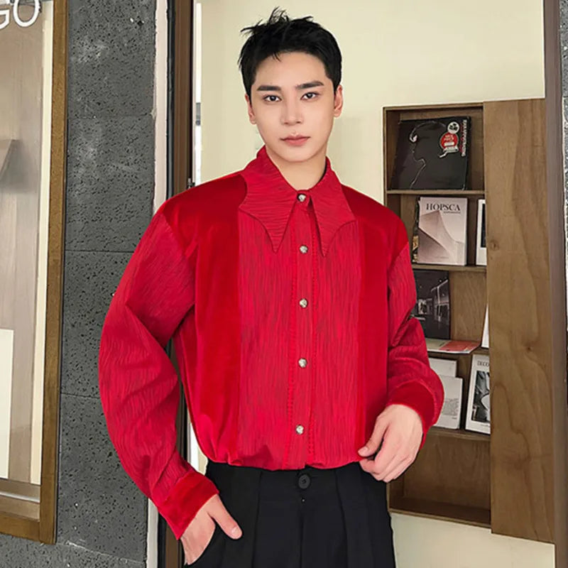 Velvet Patchwork Long Sleeve Shirt - INTOHYPEZONE