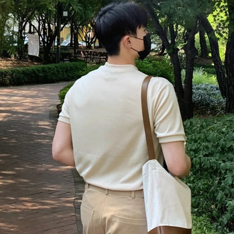 V-neck Knitted Short Sleeve T-shirt - INTOHYPEZONE