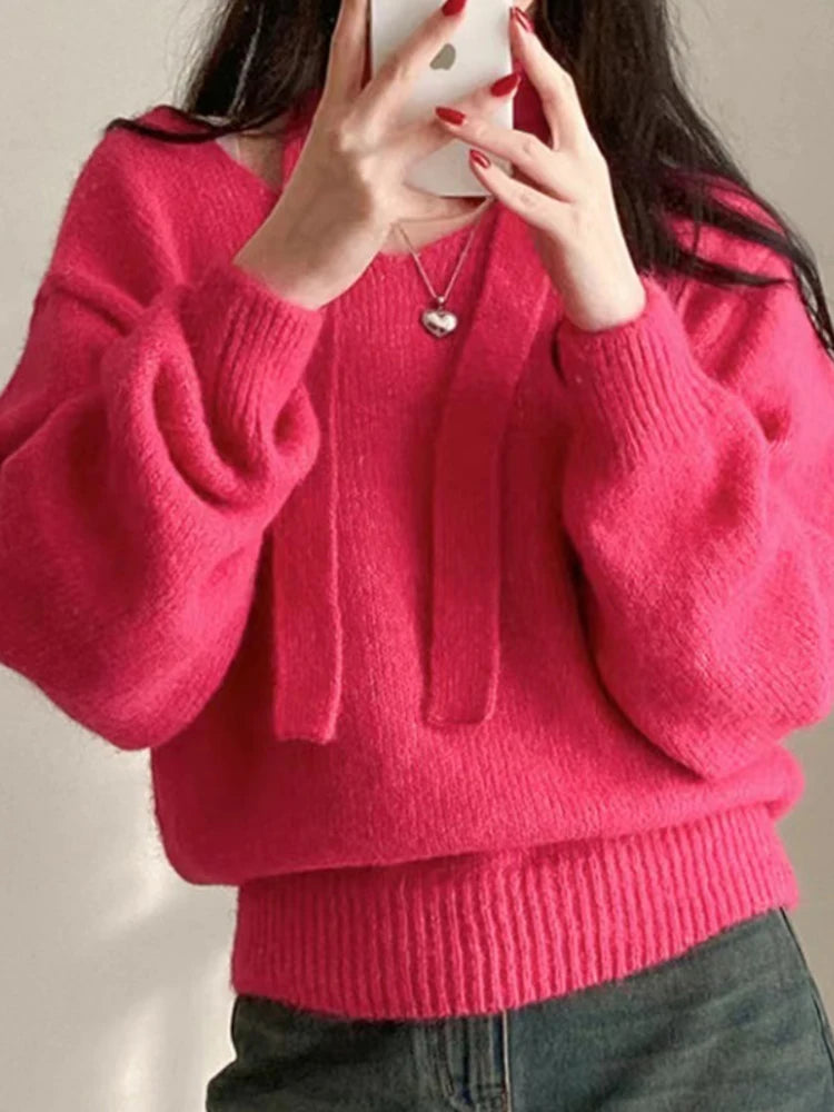 V Neck Off Shoulder Sweater - INTOHYPEZONE