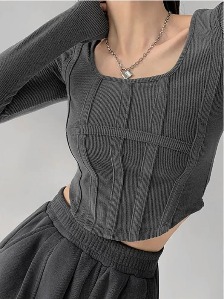 Vintage Long Sleeve Cropped Top - INTOHYPEZONE