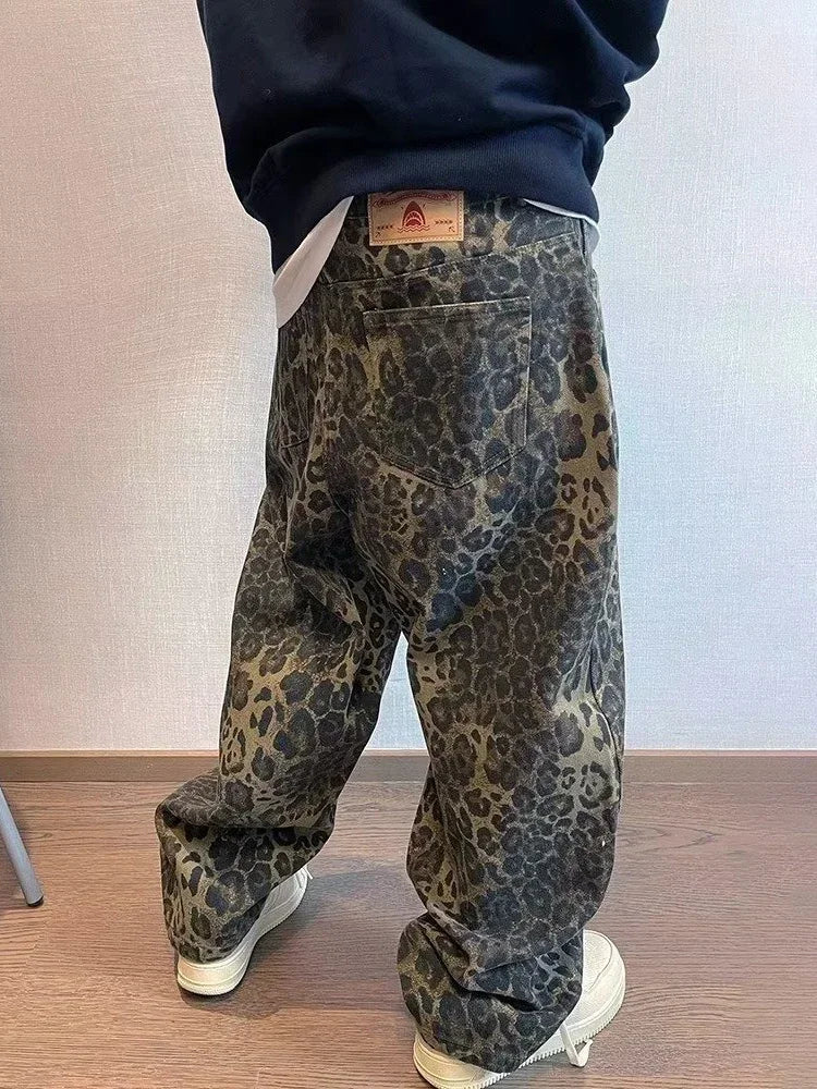 Leopard Loose Casual Denim Jeans - INTOHYPEZONE